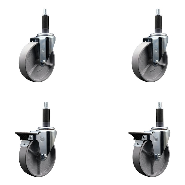 5'' Semi Steel Wheel Swivel 1'' Expanding Stem Caster Set 2 Brakes, 4PK